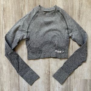 GYMSHARK GREY SEAMLESS LONG SLEEVE CROP TOP